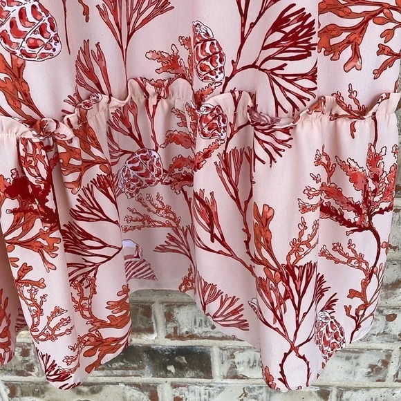 Liz Claiborne Peach Floral Peasant Boho Ruffled Dress - Picture 2 of 9